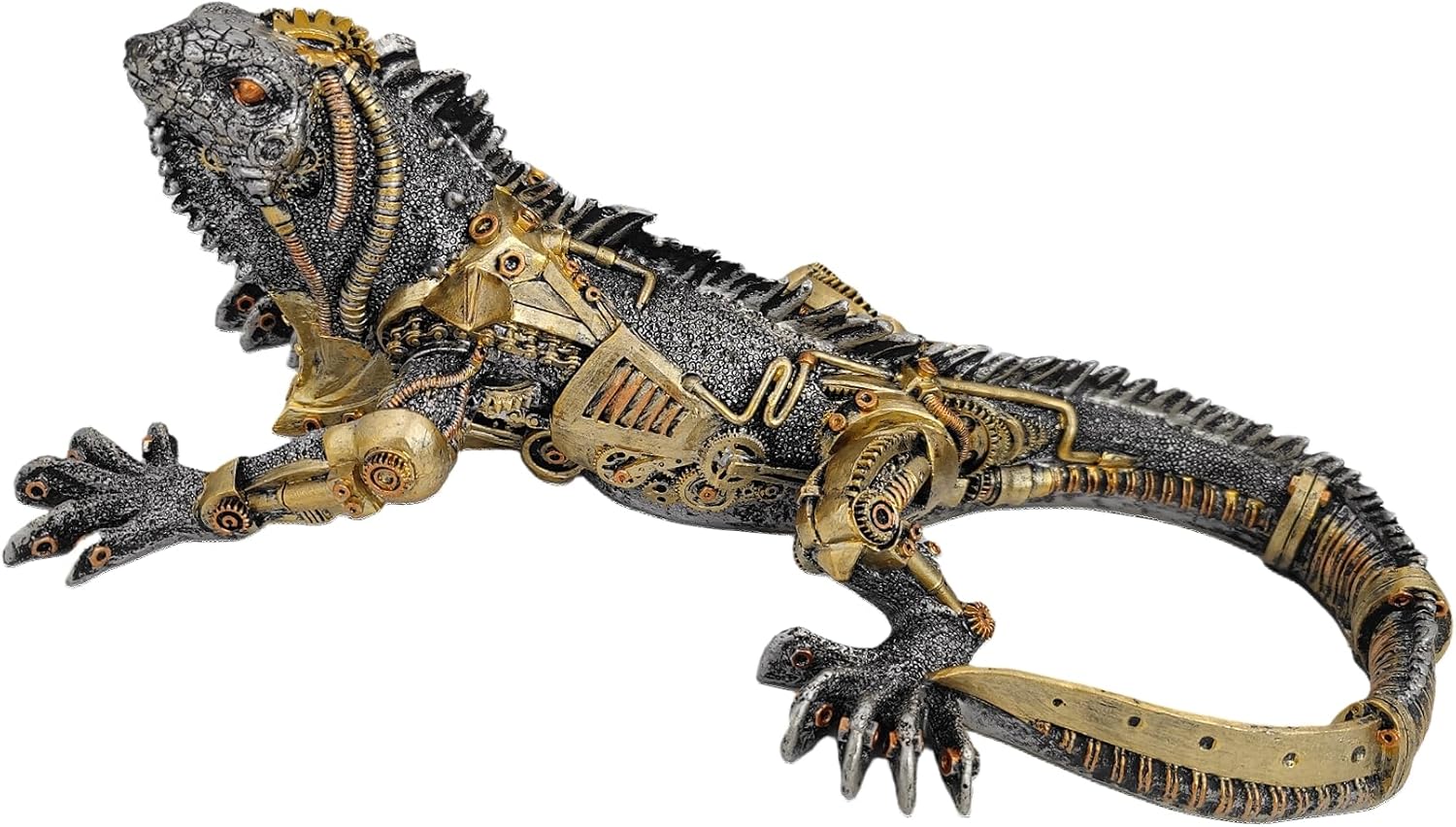 Steampunk Lizard Green Iguana Statue Resin Cyborg Sci-fi Collectible Figurine Hand Painted Wall Sculpture Wall Art with Cool Gear for Home Man Cave Decor