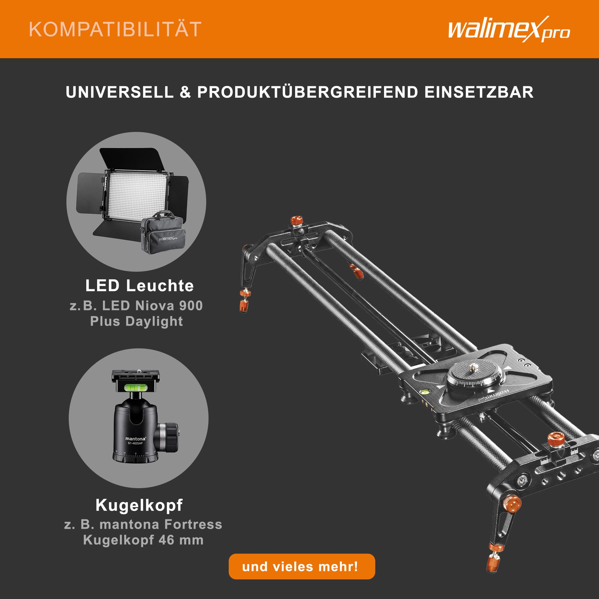 Walimex pro Carbon Follow Focus Parallax Slider 12 schwarz/orange 21640