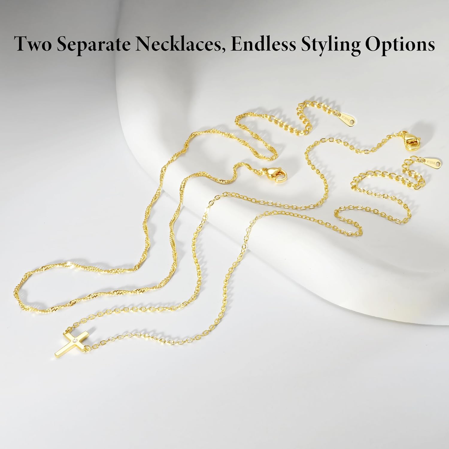 Valentine's Day 14K Gold Plated Layered Cross Necklace for Women, Stylish Minimalist Design Cross Faith Pendant Cubic Zirconia Necklace - Birthday Gift Stack & Trendy Gold Jewelry - Image 4