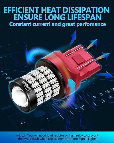 Miniatura 6 de Yorkim Bombilla LED ultra brillante 7440 roja T20 7441 7443 7444 W21W para luz de marcha atrás de respaldo, luz de ruptura, luz trasera, luz de