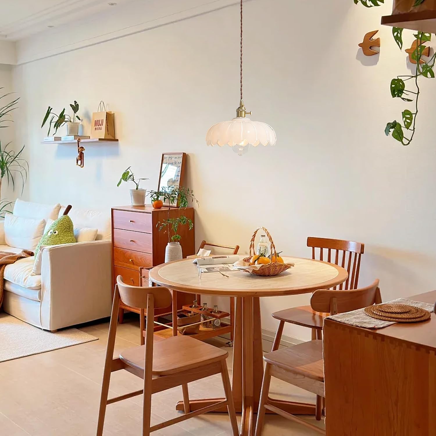 XZHGCEE Plug in Pendant Light: Milk Glass Hanging Light Plug in Hanging Lamp, White Pendant Lighting for Kitchen Island, Bedroom, Dining Room, Living Room, E26 No Bulb