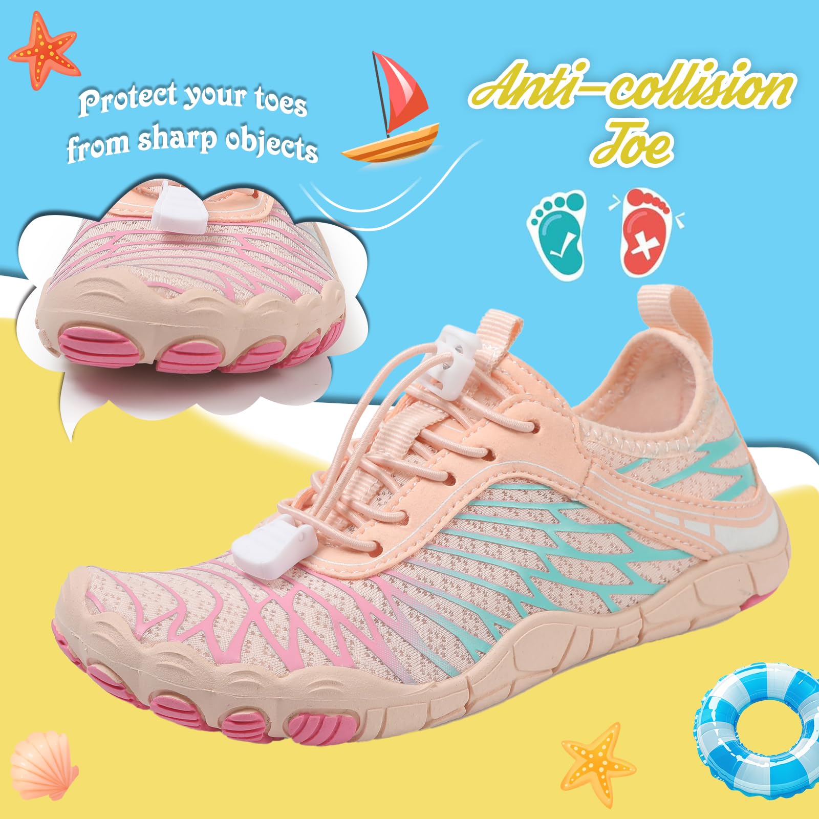 AONETIGER Barfußschuhe Kinder Barfussschuhe Jungen Mädchen Schnell Trocknend Wasserschuhe Leicht Weich Strandschuhe Atmungsaktiv Badeschuhe rutschfest Wanderschuhe Gr.25-35EU