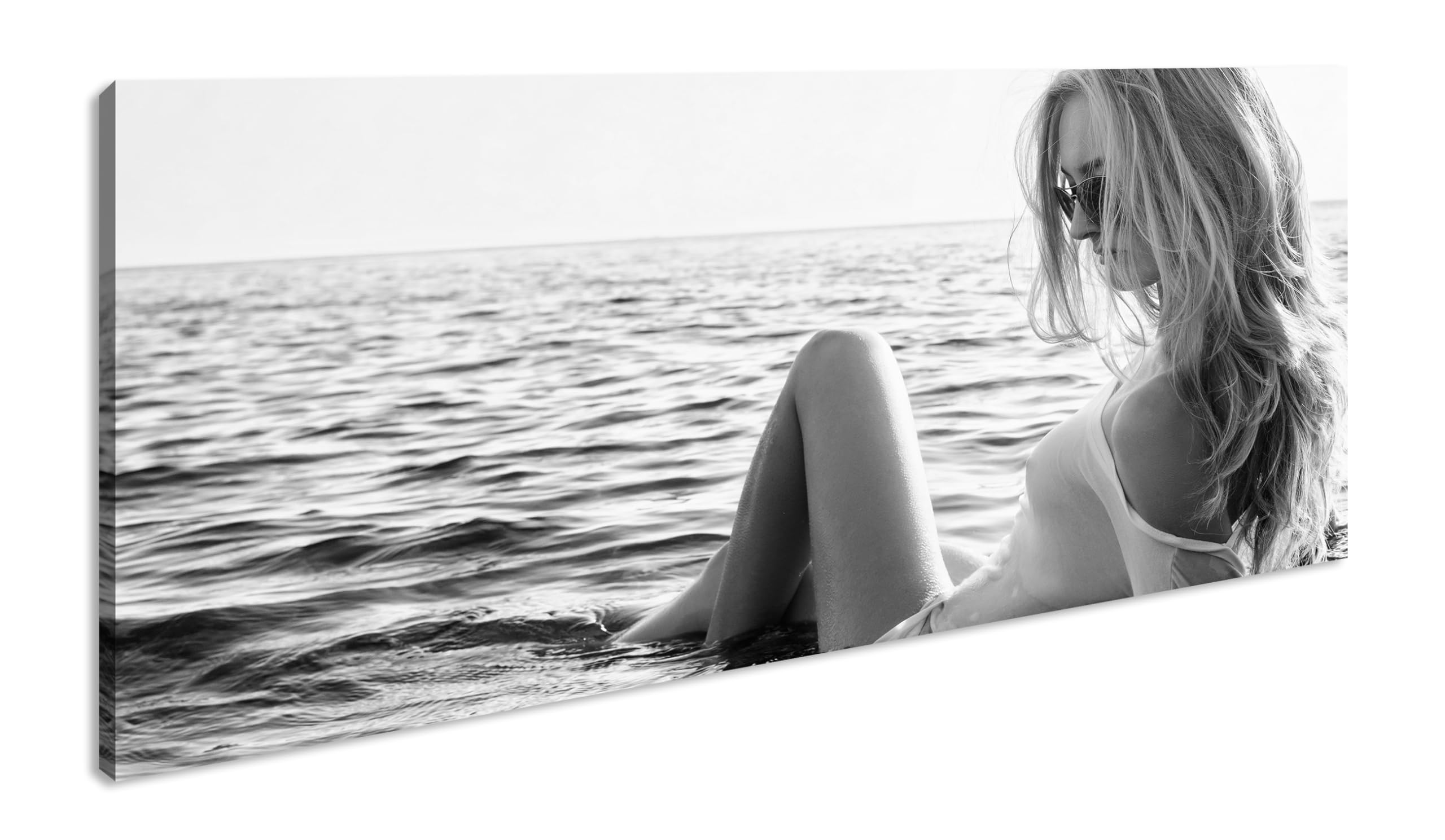Panorámica de refrigeración húmeda 120 x 60 cm, efecto: negro/blanco como lienzo, diseño listo enmarcado en marco de madera auténtica, impresión digital de alta calidad con marco