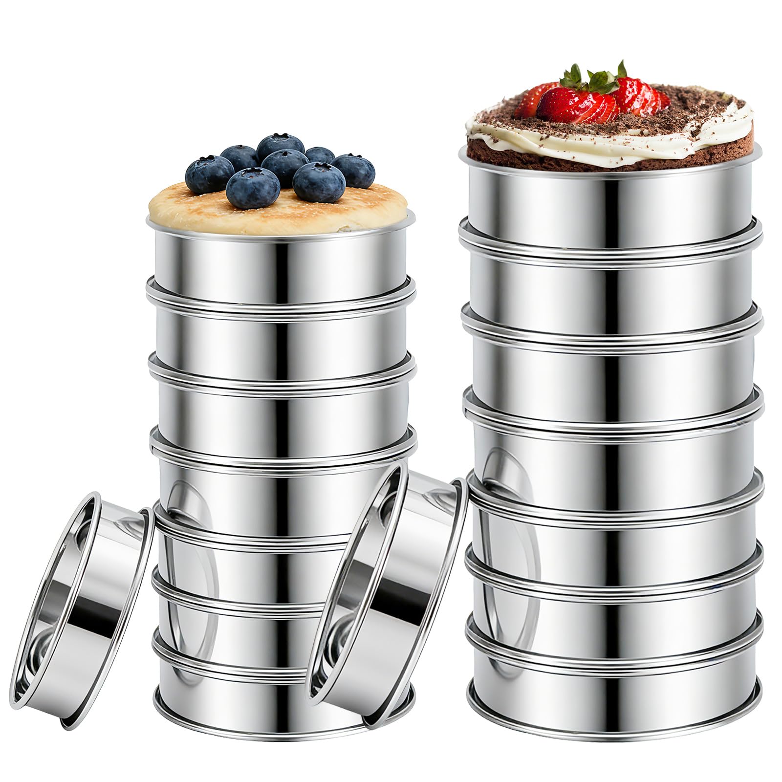 Photo 1 of 16Pcs Crumpet Rings Set, 4 & 3.15 Inch Nonstick English Muffin Rings, Stainless Steel Double Rolled Tart Ring, Round Metal Pastry Ring Molds for Baking Cake Dessert Food Making Tool