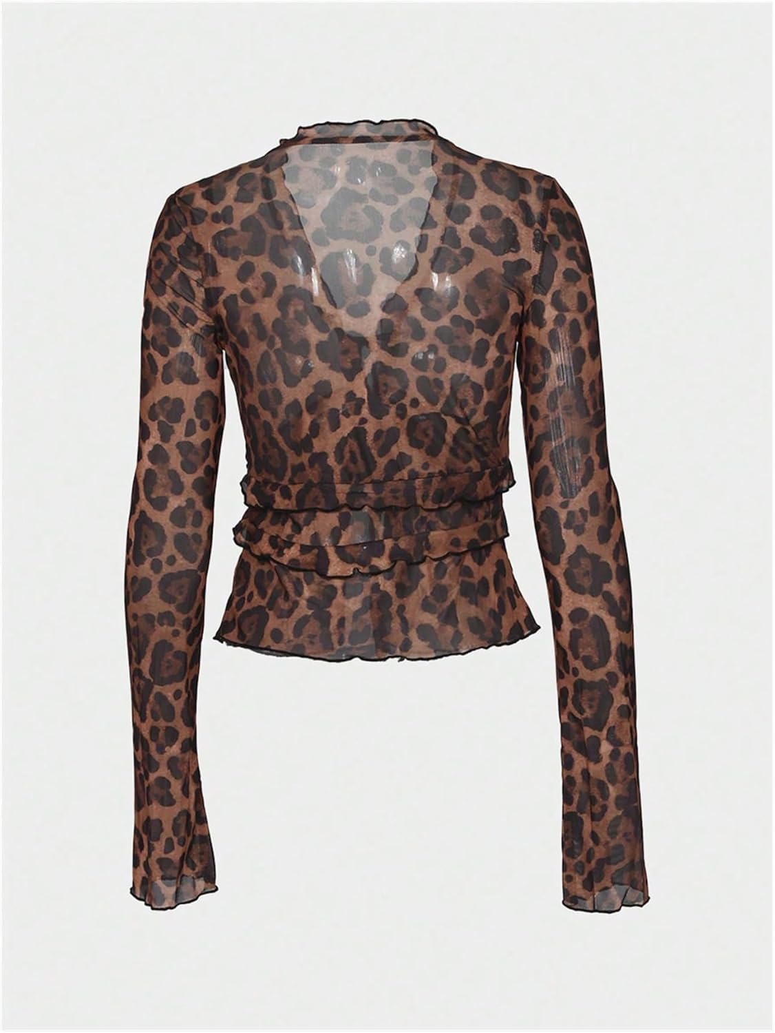 MakeMeChic Women's Leopard Print Tie Front Blouse Ruffle Long Sleeve Y2k Tops - Image 4
