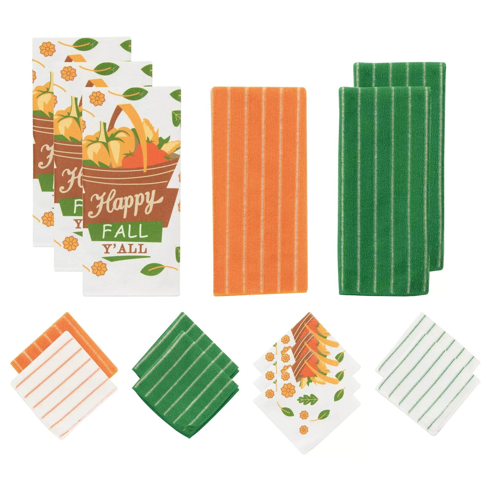 Generic Happy Fall Y'all Microfiber Kitchen Towel Set, 15 Piece, Orange, Green, White