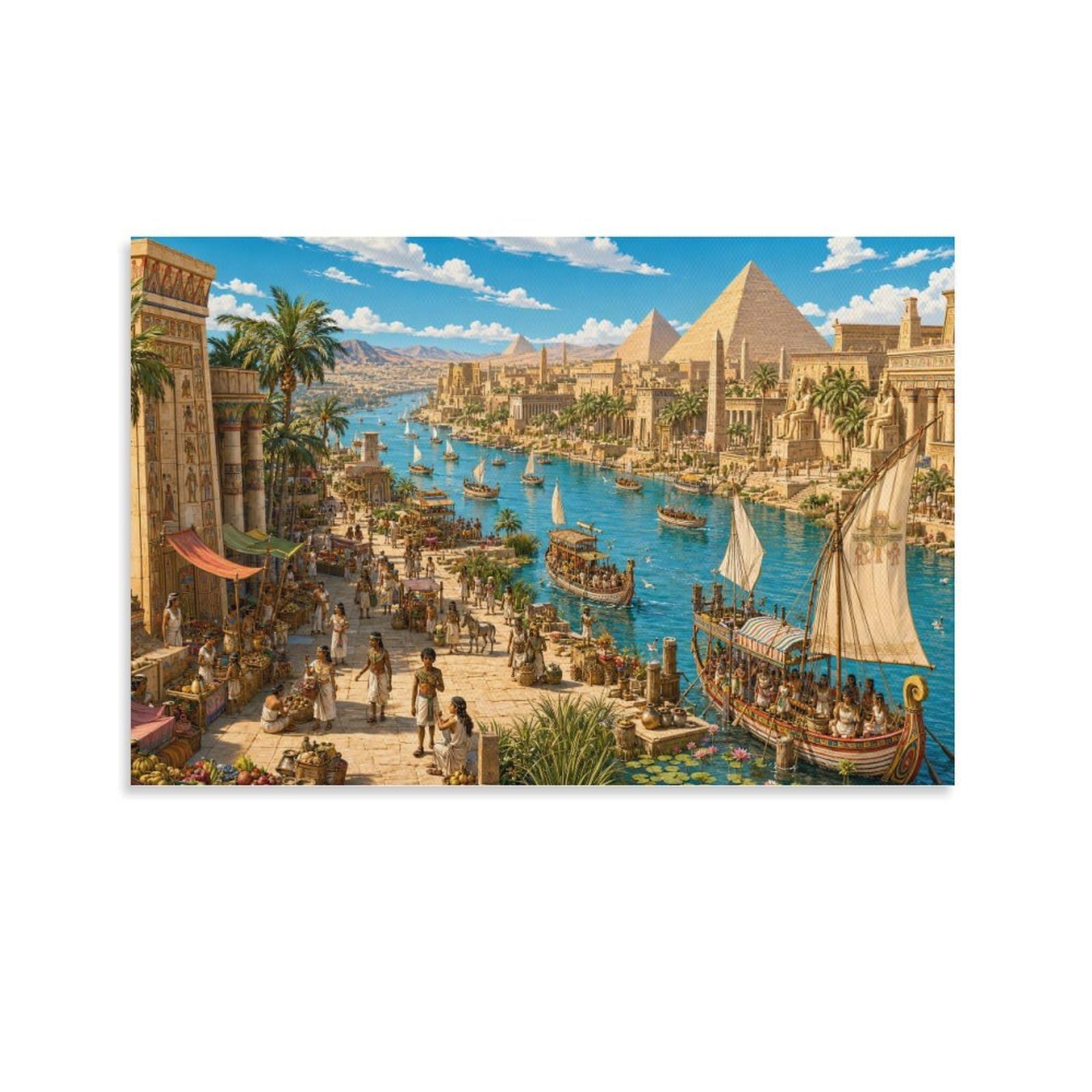 GPMNBCXZK The Nile River in Ancient Egypt Canvas Prints Modern Poster Pyramid HD Aesthetic Wall Art Decor for Living Room, Dining Room, Home, Bedroom Decorations, Gift 08x12inch(20x30cm)