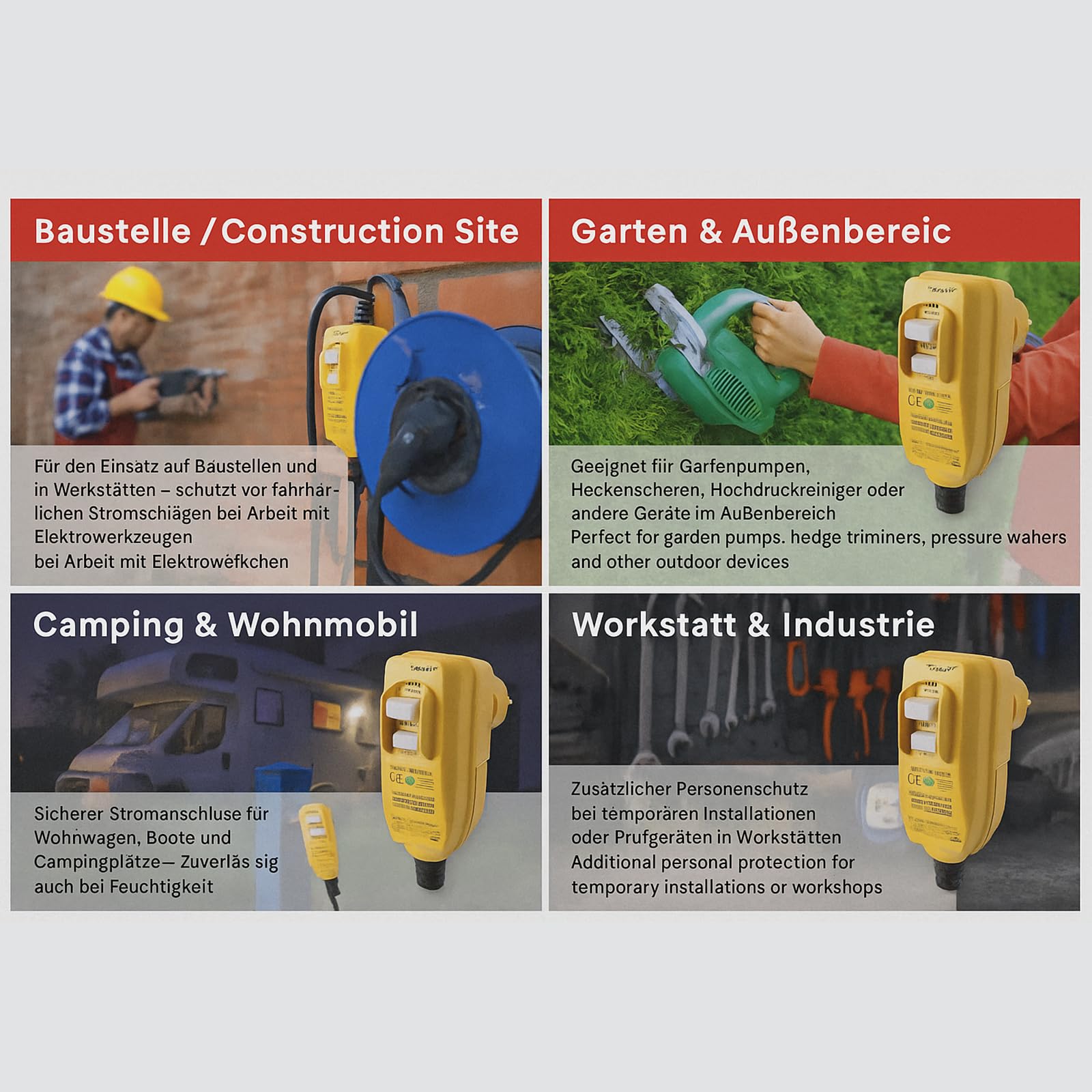 Kaper PRCD - Spina di protezione personale, 16 A, 230 V, IP54, interruttore di sicurezza portatile FI con corrente di attivazione da 30 mA. Impermeabile per cantieri, giardini, campeggio e officina