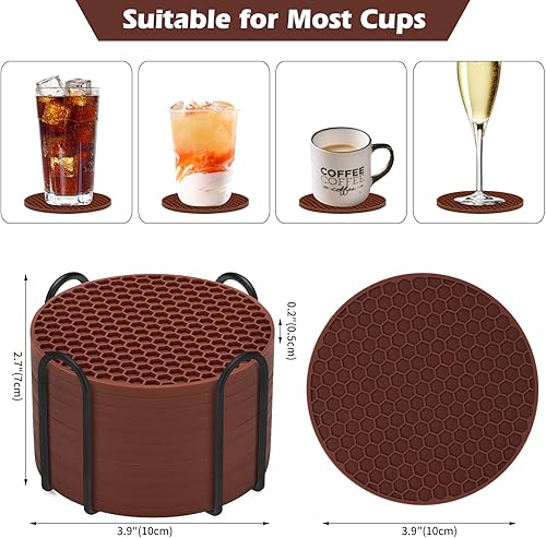 Miniatura 2 de Juego de 12 posavasos de silicona con soporte, posavasos para bebidas, cerveza, café, adecuados para tipos de tazas, calientes o fríos,