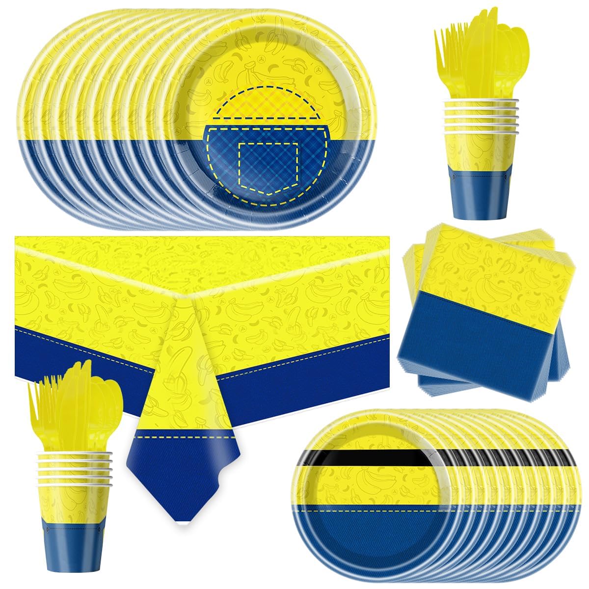 81Pcs Yellow Cartoon Party Tableware Set - Decoration & Birthday Party Supplies