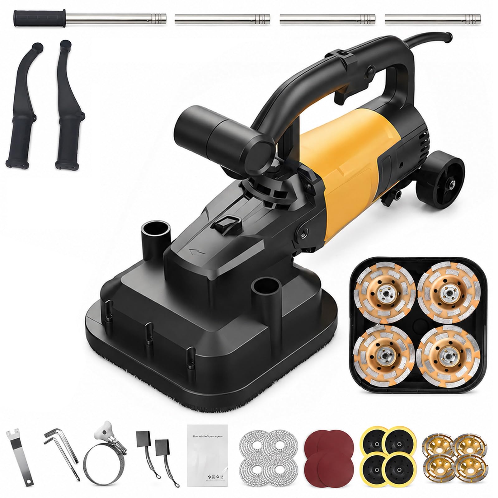 vnmudzeo 4-Wheel Concrete Grinder Set,3800W Pure Copper Motor,Home Renovators Cement Floor Leveling Tool,for Warehouse Patio Parking Lot Kit1