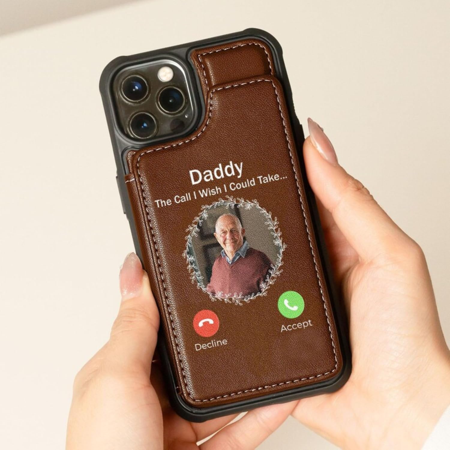 The Call I Wish I Could Take - Personalized Photo Leather Flip Wallet Phone Case For iPhone 11 12 13 14 15 16 Pro Max Wallet Case with Card Holder, Picture PU Leather Double Magnetic Buttons Flip Case