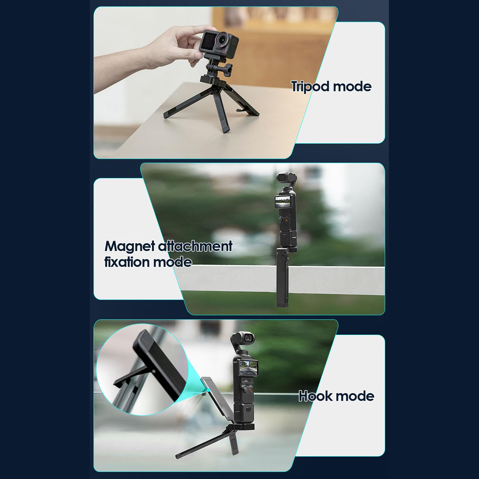 Jiawu Treppiede Magnetico Leggero e Pieghevole, Multifunzionale, per Action Camera, Fotografia di Viaggio, Alluminio, 1 unità