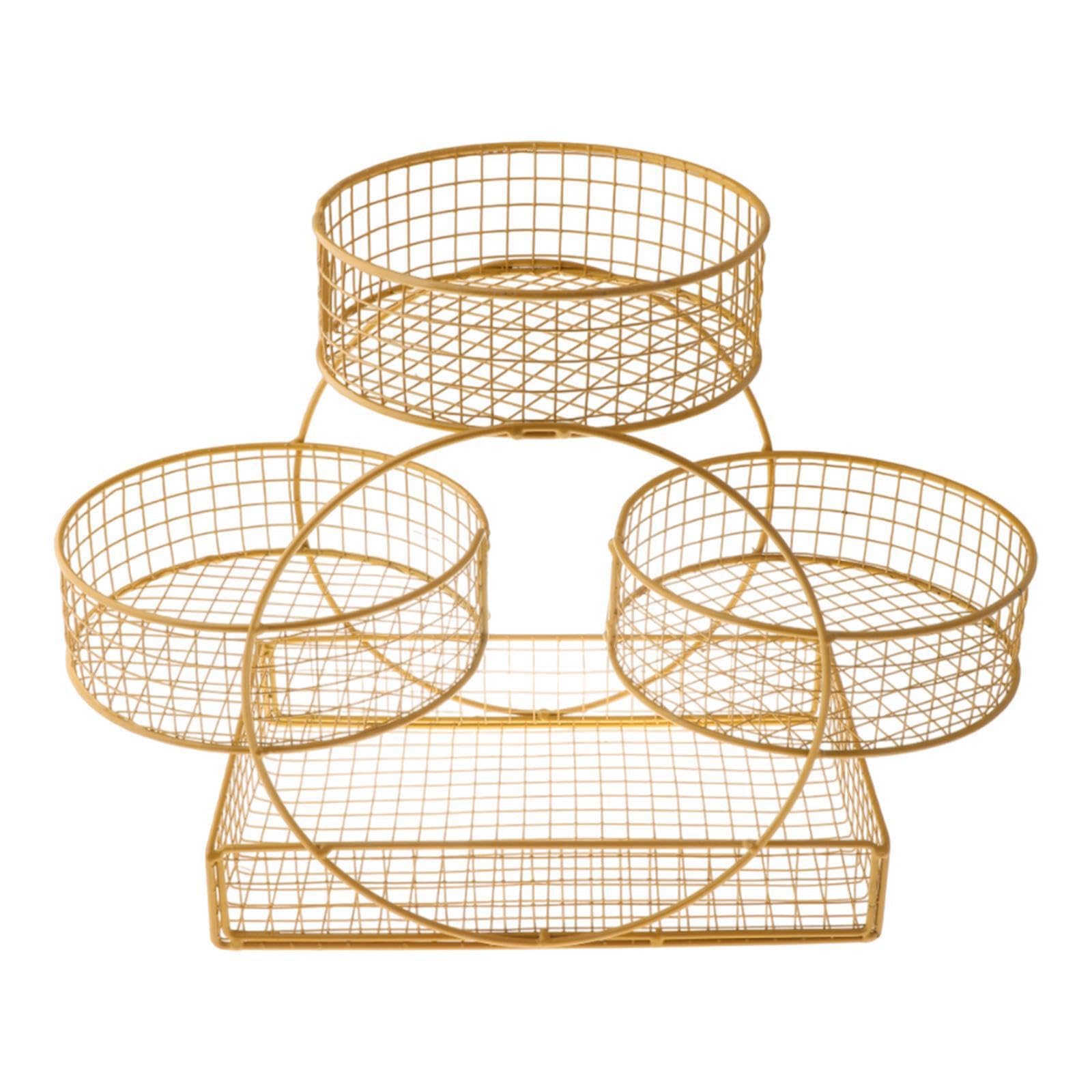 QLECXZI Multi Tier Iron Mesh Basket Stand Storing And Displaying Fresh Fruits Vegetable Snacks Conveniently Which Helps Fruit Fresher For Longer Onion Potato, Golden, 30x20x31cm