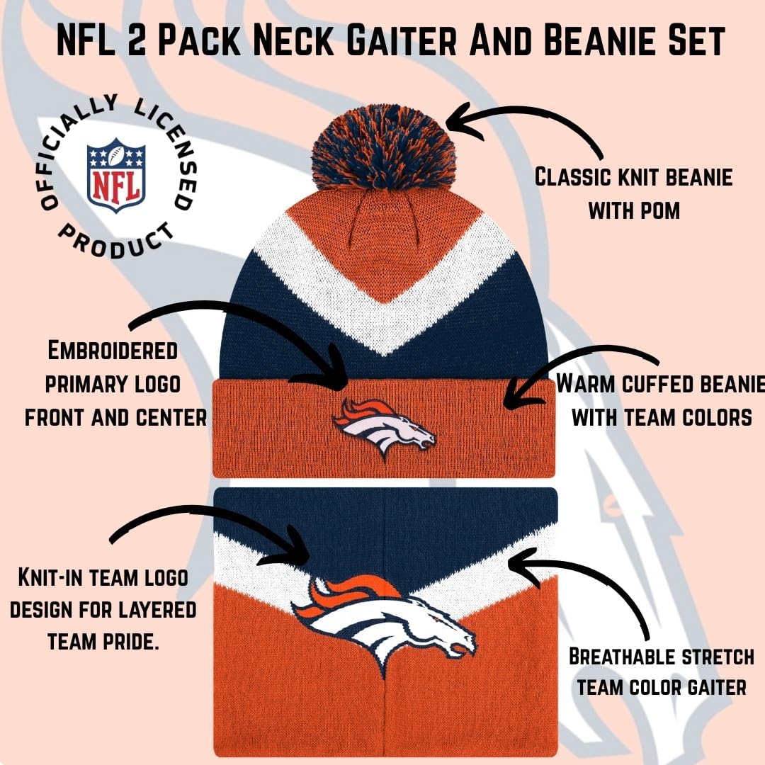 FOCO NFL Unisex-Adult Officially Licensed Primary Logo Team Color 2 Pack Neck Warmer Gaiter and Cuffed Knit Beanie Hat Set