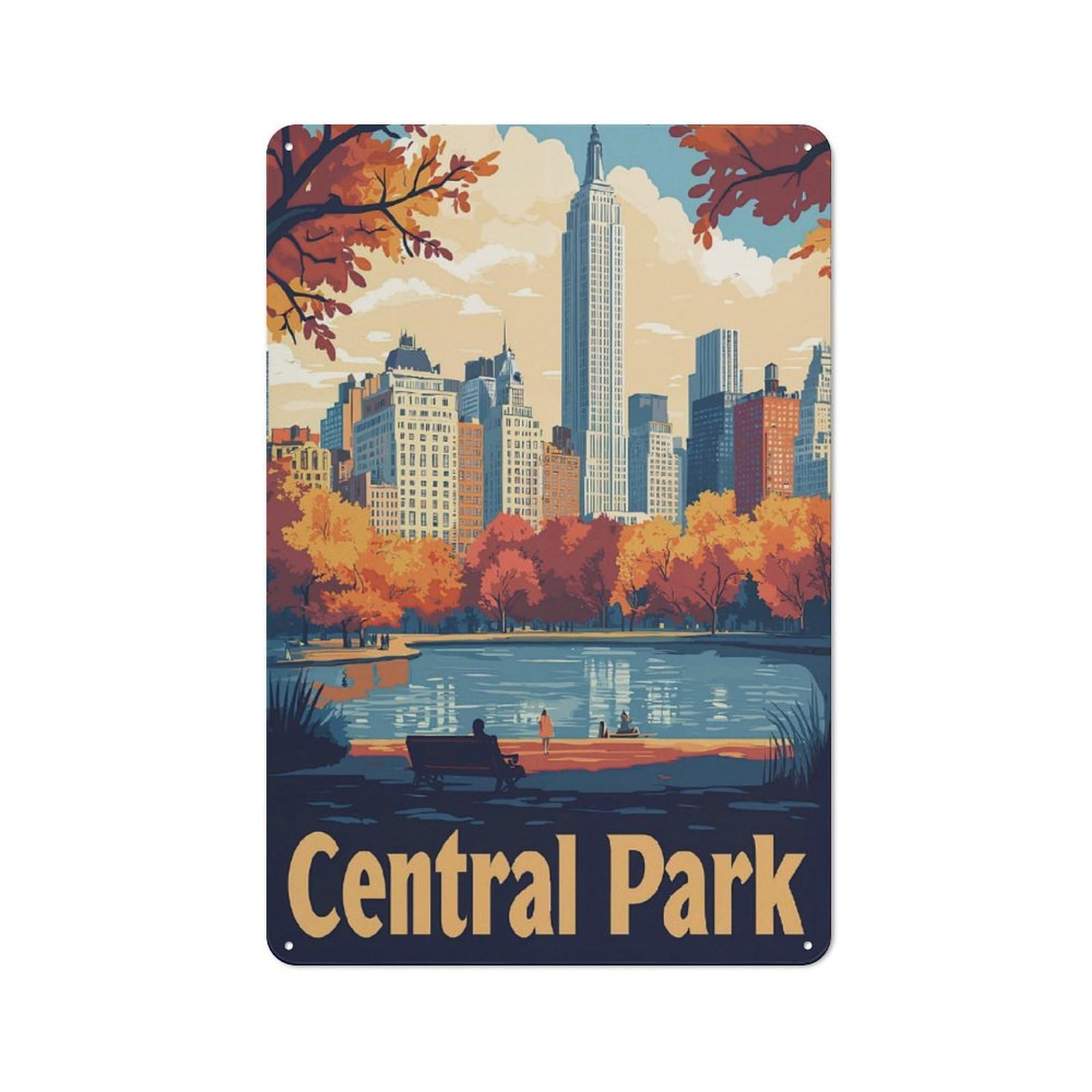Junmoney Central Park Nyc Skyline Metal Tin Sign For Pet Owners, Birthday, Christmas Or Housewarming Gift, 30X20cm