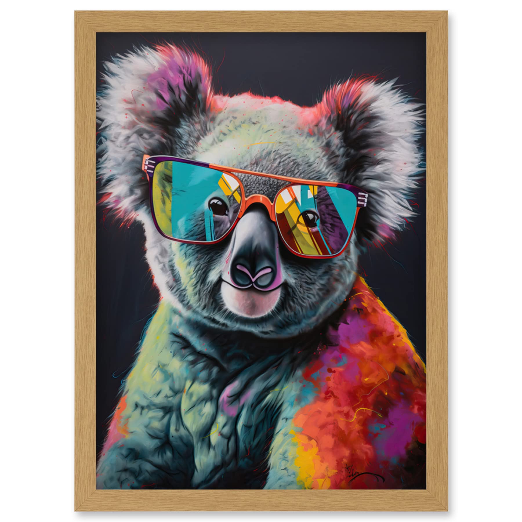 Artery8 Koala Bear with Sunglasses Modern Multicoloured Artwork Framed Wall Art Print A4