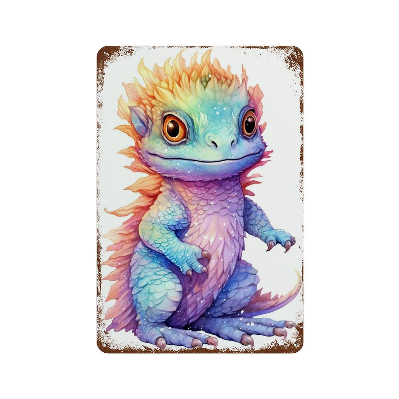 Rust Effect Watercolor Bearded Dragon Rusty Metal Tin Sign 11.8"x7.9", Farmhouse Wall Decor for Cafe, Home Bar And Lounge Decor
