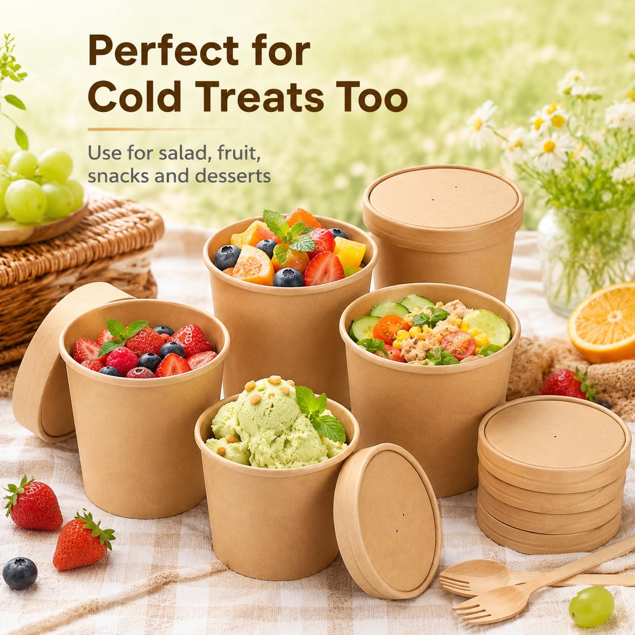 Bicchieri di Carta da 780 ml (26 oz) con Coperchio - Set da 50 Bicchieri Usa e Getta per Zuppa