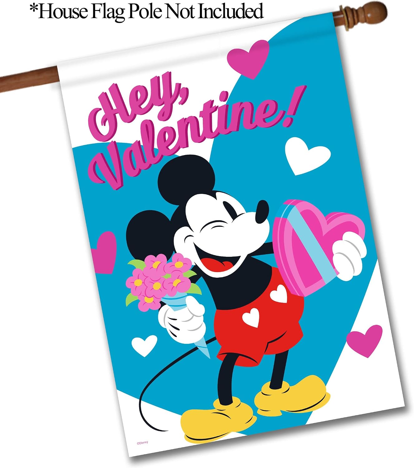 Flagology.com, Disney Mickey Flowers and Candy – House Flag 28" x 40", Exclusive Fabric, Officially Licensed Disney, Valentines Day