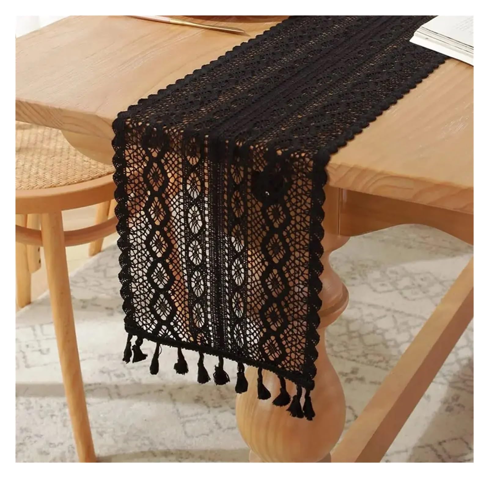 Runner Da Tavola Runner Da Tavolo In Cotone E Pizzo All'uncinetto Con Nappe, Decorazione For La Tavola Di Nozze For Casa(Beige,24X300cm)