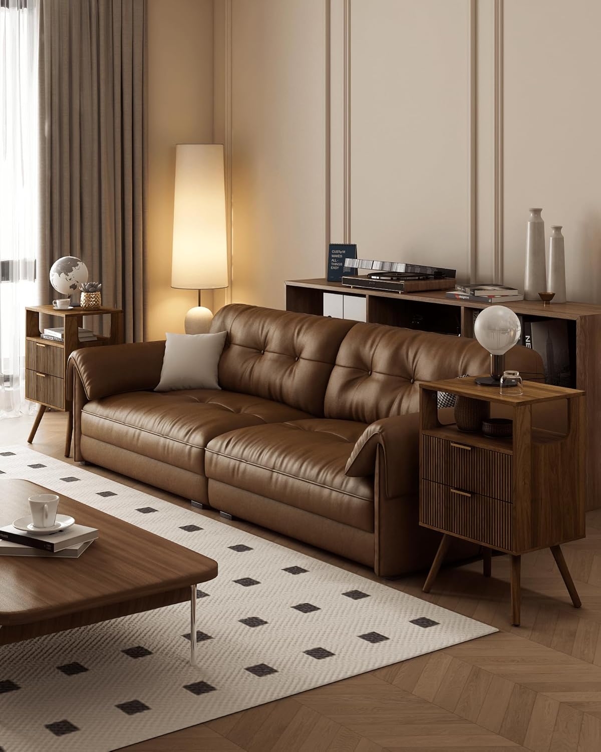 Nightstand,Modern Bedside Table with 2 Storage Drawer and Open Wood Shelf, for Bedroom and Small Spaces,Night Stand with Solid Wood Legs,Walnut Brown - Image 3