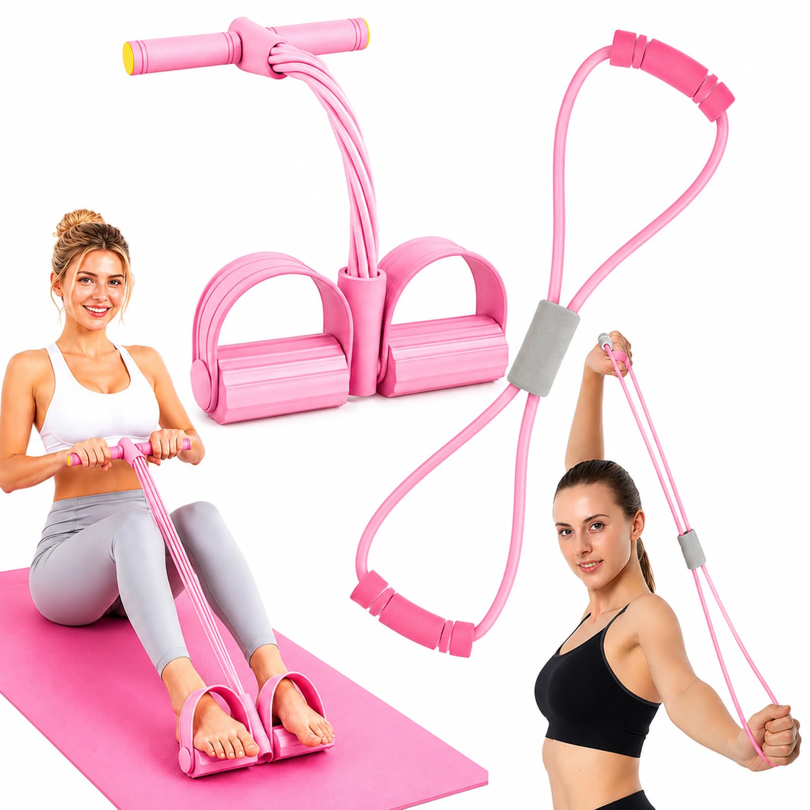 6-Tube Pedal Resistance Band with Handles - Sit Up Pull Rope for Full Body Workout, Home Gym Training, Yoga, and Pilates | Exercise Bands Resistance Tension Rope for Women & Men (Pink-P)