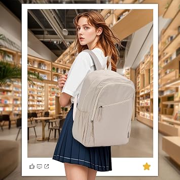School Backpack Causal Travel School Bags Lightweight Rucksack Bag Water Resistant Students Bookbag for Women Teenage Girls Boys College Work Daypack (Beige)