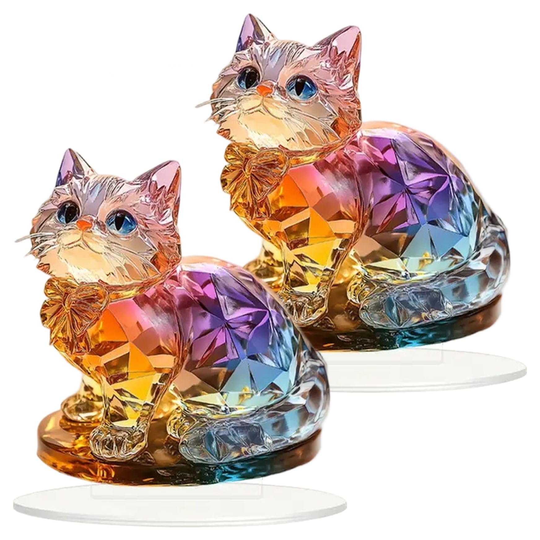 Chat en acrylique 2D : lot de 2 décorations réalistes et colorées pour bureau