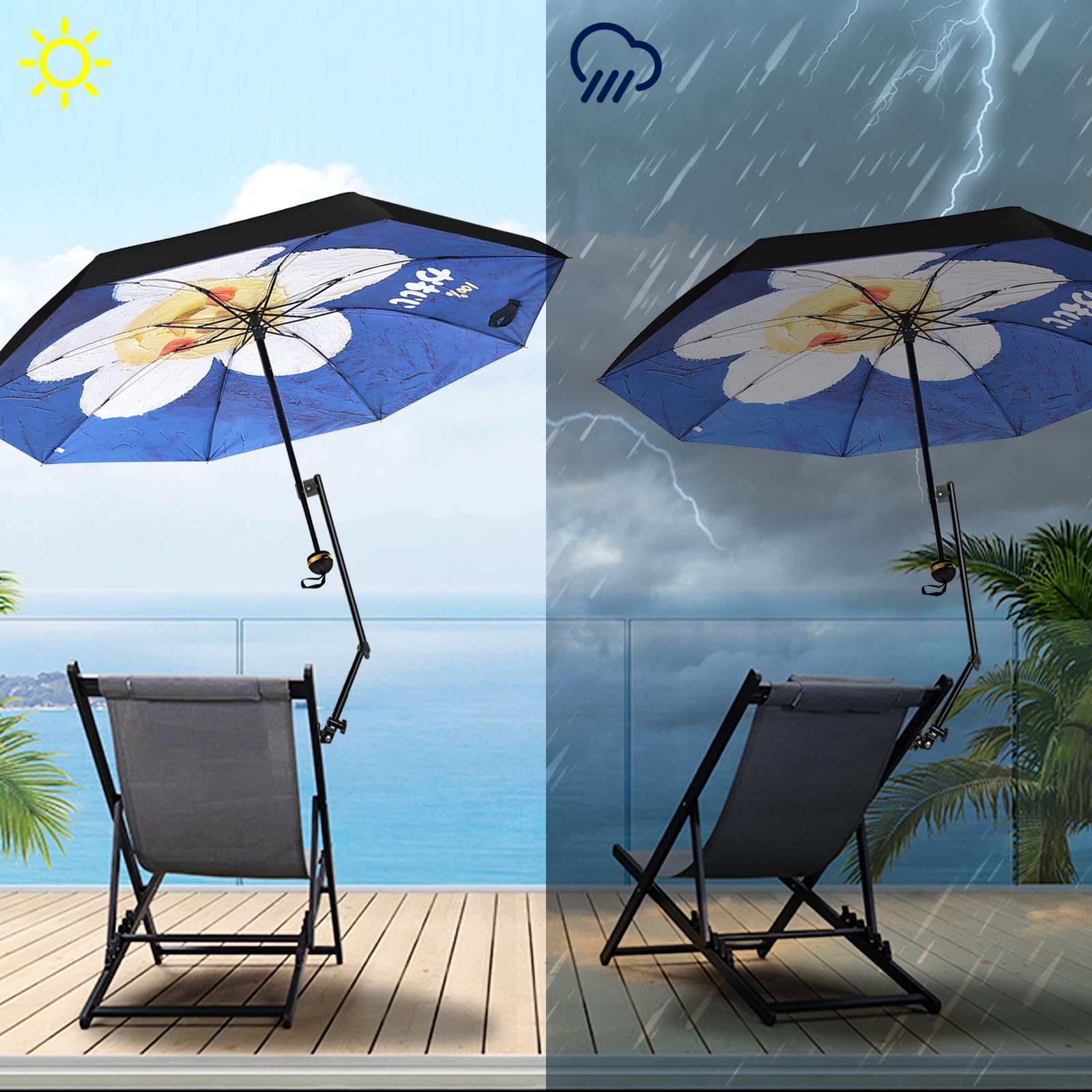 XLINGZA Travel Umbrella with Adjustable Clamp, Umbrellas for Rain Compact Windproof Umbrella for Travel, Arena, Beach, Car, Backpack, Chair, Men and Women & Kid