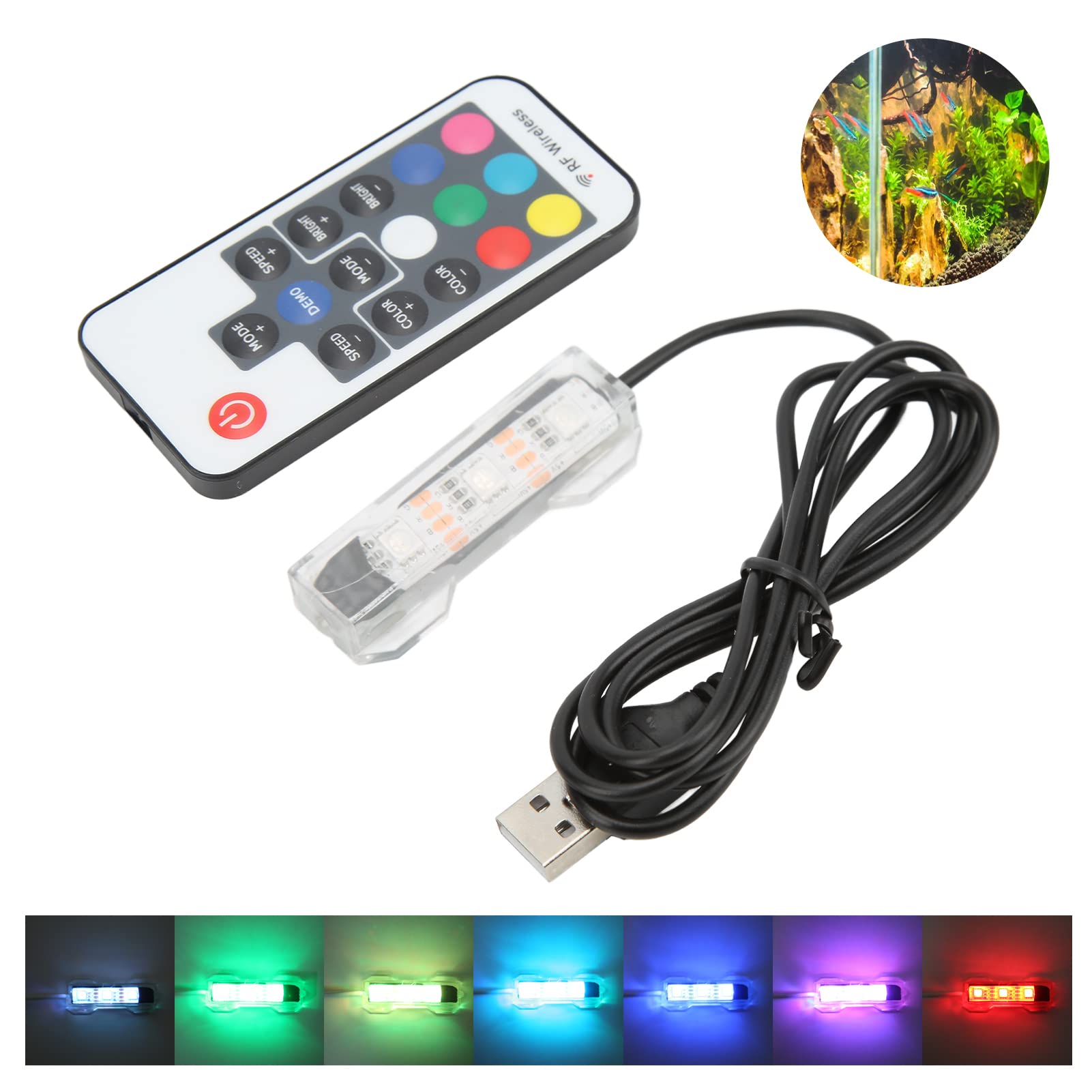 Światło akwarium LED USB z pilotem zdalnego sterowania, miękkie światło akwarium z pilotem USB światło akwarium łatwe w użyciu dla małych akwariów dla (zdalne światło
