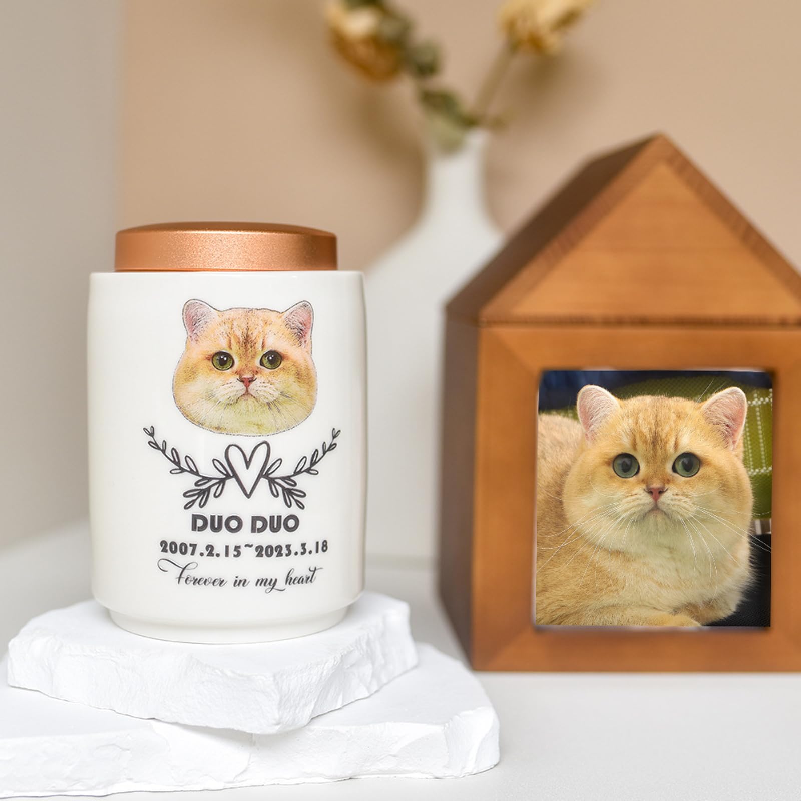 Urnas de Mascotas para Cenizas de Gatos - Urna de Gato Personalizada Urna de cerámica Urnas de cremación de Mascotas Cat Memorial, Blanca