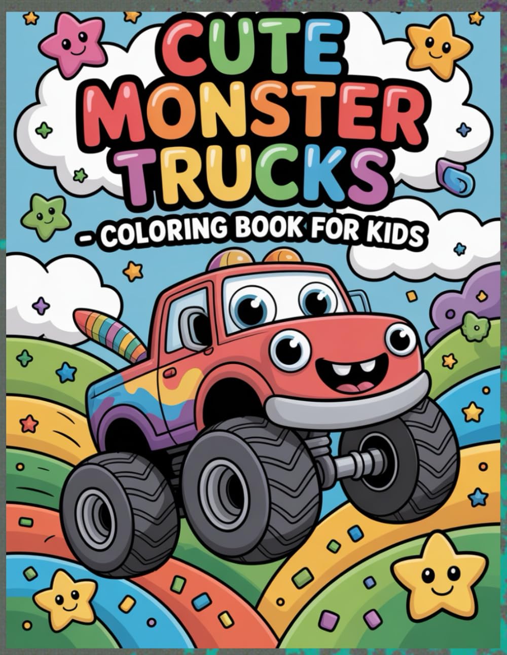 Cute monster trucks coloring book for kids: Fun pages with funny, friendly cars and bold-line pictures for toddlers – boys and girls