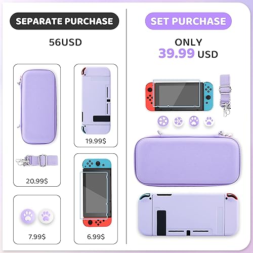 Miniatura 4 de RHOTALL Case for Nintendo Switch, Potable Carrying Case for Switch with Soft Cover, Screen Protector, 4 Thumb Caps, Wrist band and Shoulder strap,