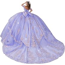Puffy Tiered Quinceanera Dresses with Bow Off Shoulder Ball Gown Glitter Tulle Sweet 15 16 Dresses