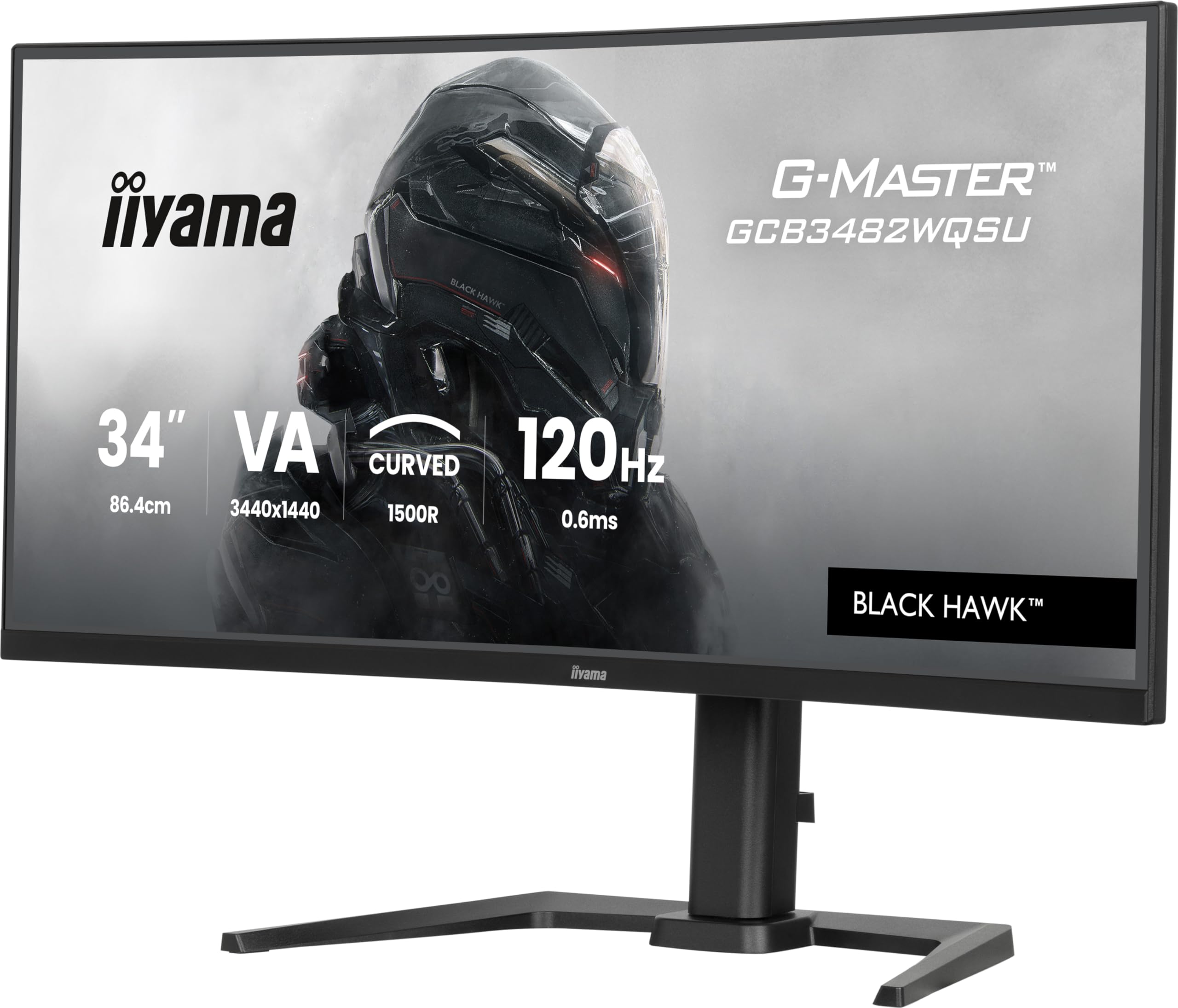 iiyama G-Master Black Hawk, VA courbé 1500R, 3440x1440@120Hz, 0.6ms, FreeSync Premium, 500cd, Haut-parleurs, DP, HDMI, USB HUB (2x3.2, 2xType C), 15cm Pied en réglable en Hauteur, ecran pc Gamer