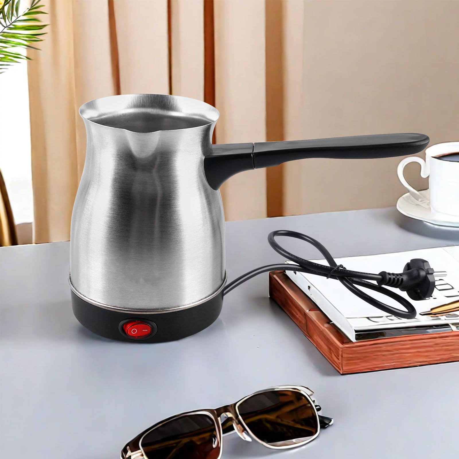 Vegena Elektrische Türkische Kaffeemaschine,800 Ml 800W Elektrische Kaffeekanne,Electric Turkish Coffee Pot,Elektrische Türkische Kaffeekanne Für Zuhause,Büro,Camping,Edelstahl
