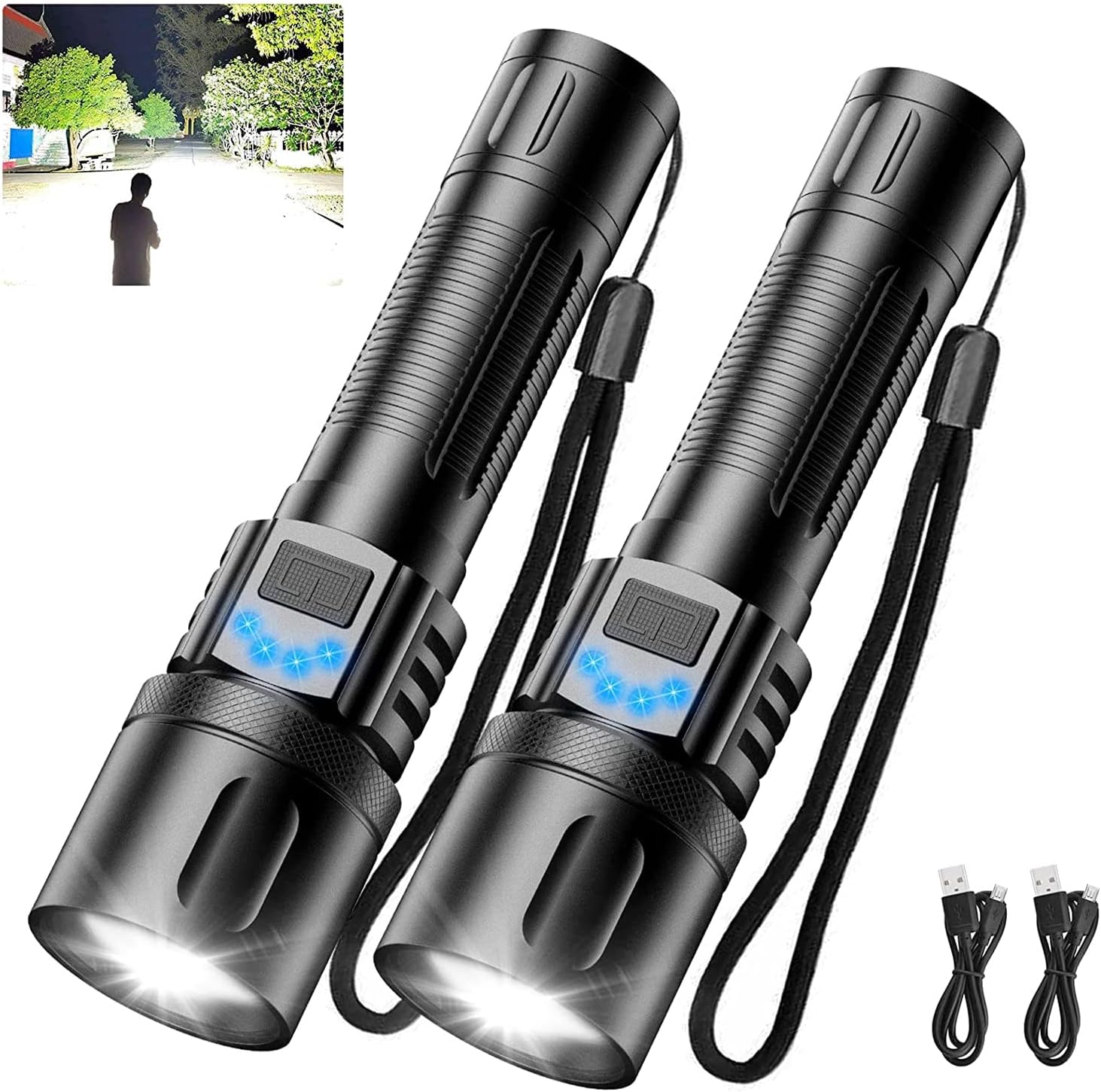 Rechargeable Flashlights High Lumens, 8000 Lumens Super Bright Small LED Tactical Flashlight, Zoomable, Waterproof, 5 Modes, Powerful Handheld Flashlight for Camping Emergency