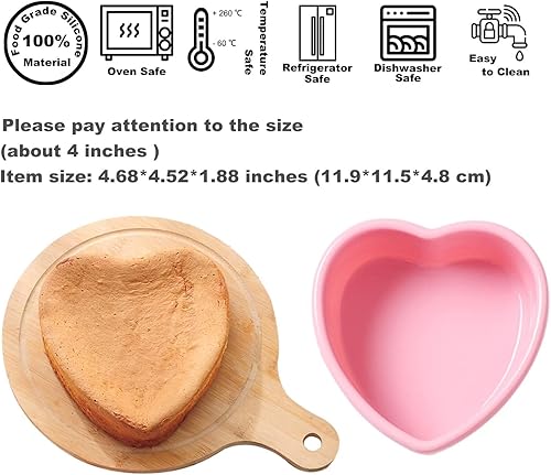 Miniatura 2 de REKIDOOL Juego de moldes de silicona para magdalenas, moldes de silicona con forma de corazones de 4 pulgadas, moldes antiadherentes para cupcakes