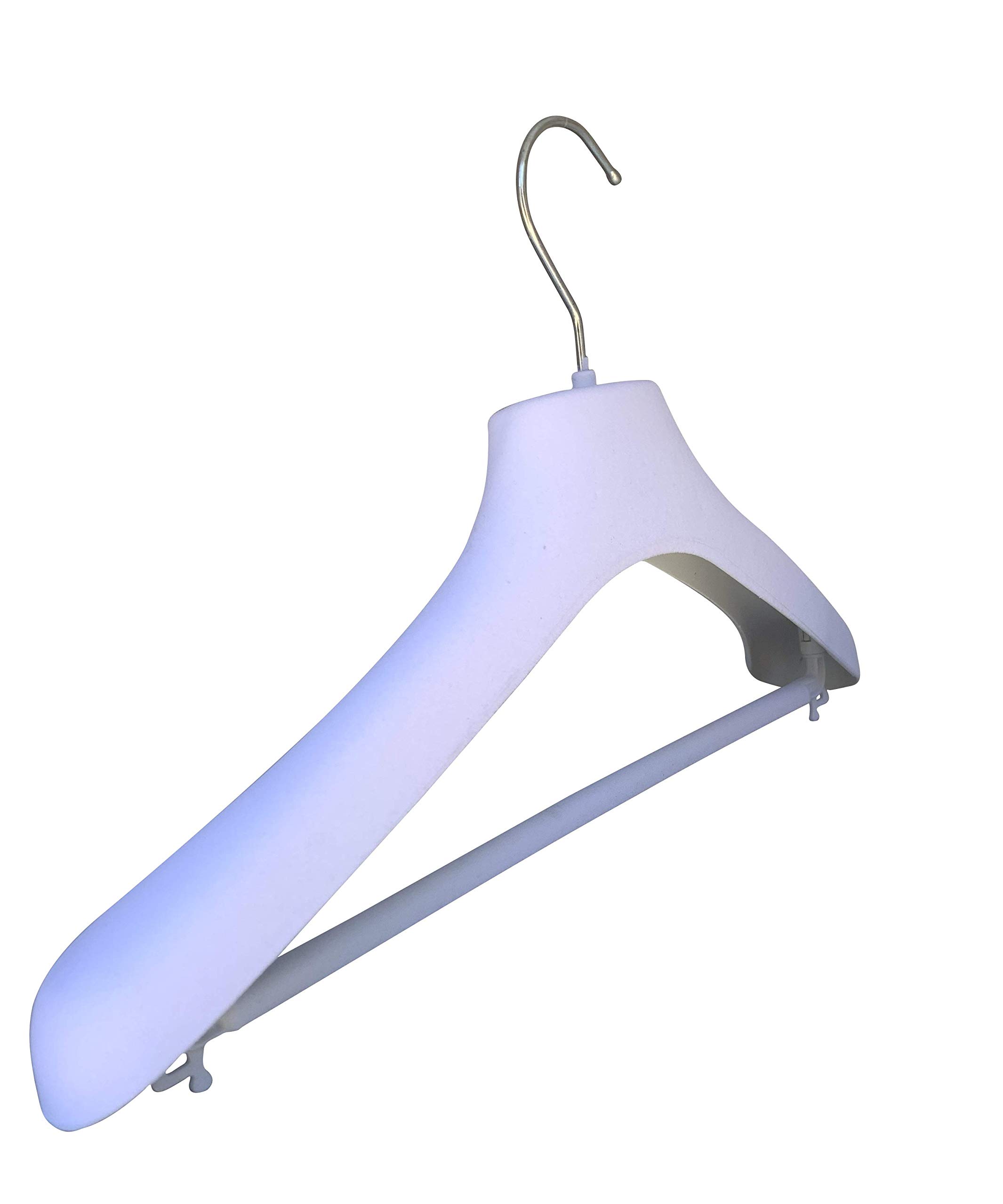 Kiroplast 12 weiße Samt-Kleiderbügel für Hosen, Jacke, große Schultern, rutschfest, mit Stange für Mäntel, Jacken, beflockte Krücken, Mäntel, Braut, Atelier, Kleiderbügel