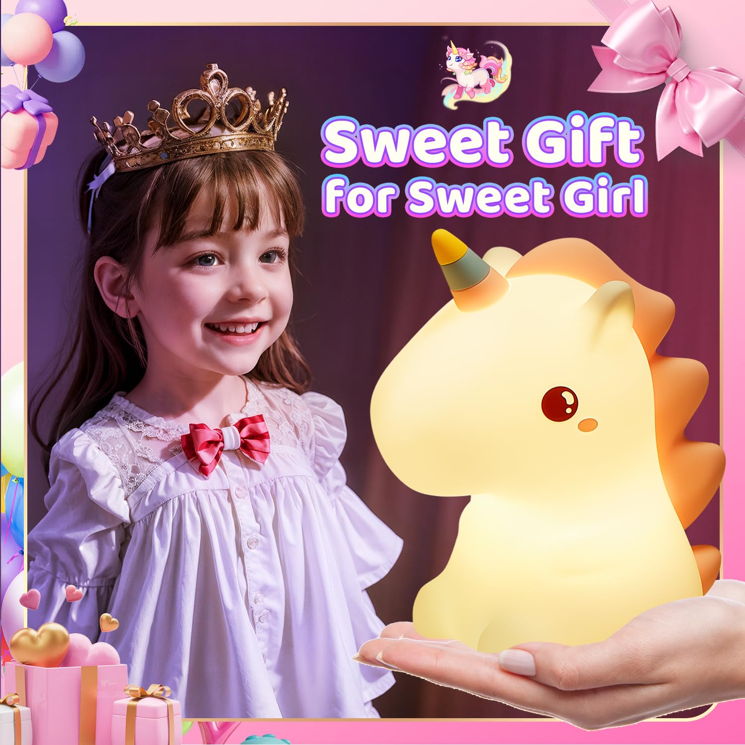Luce Notturna Bambini,Unicorno Bambina Regalo Battesimo,16 Colori+Telecomando Lampada Notturna per Bambini,Morbida+Dimmerabile Lucina Notte Bambini,Ricaricabile Luce Notturna Neonato Cameretta Bambina