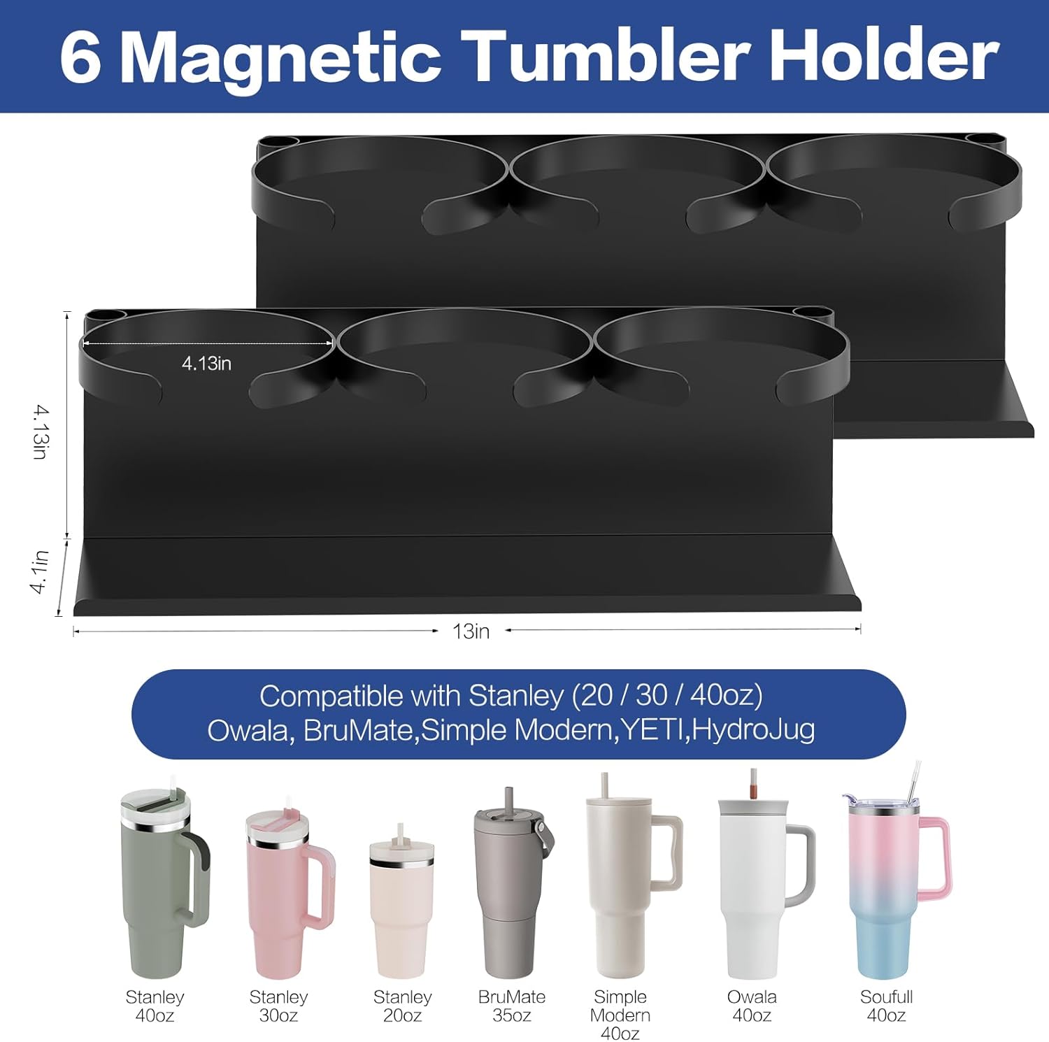 KALYLOC 2 Packs Magnetic Cup Holder for Stanley Cup 30/40 oz, Water Bottle Organizer for Stanley Cup Accessories with 6 Hook for Fridge, Tumbler Holder Organizer Storage Rack for Kitchen Cabinets - Image 3