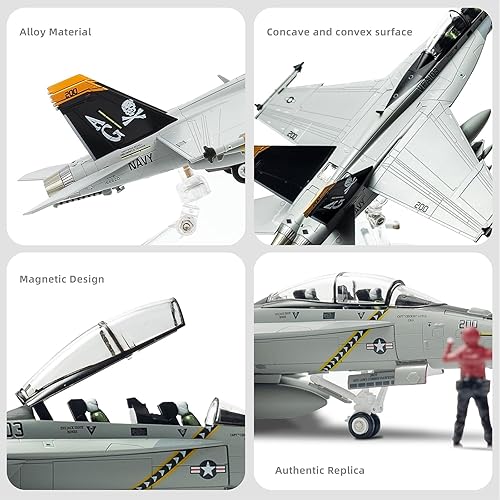 Miniatura 6 de FA-18F Super Hornet 172 Kits de modelo de avión de metal con base de visualización VFA-103 Jolly Rogers Aleación fundida a troquel Réplica de