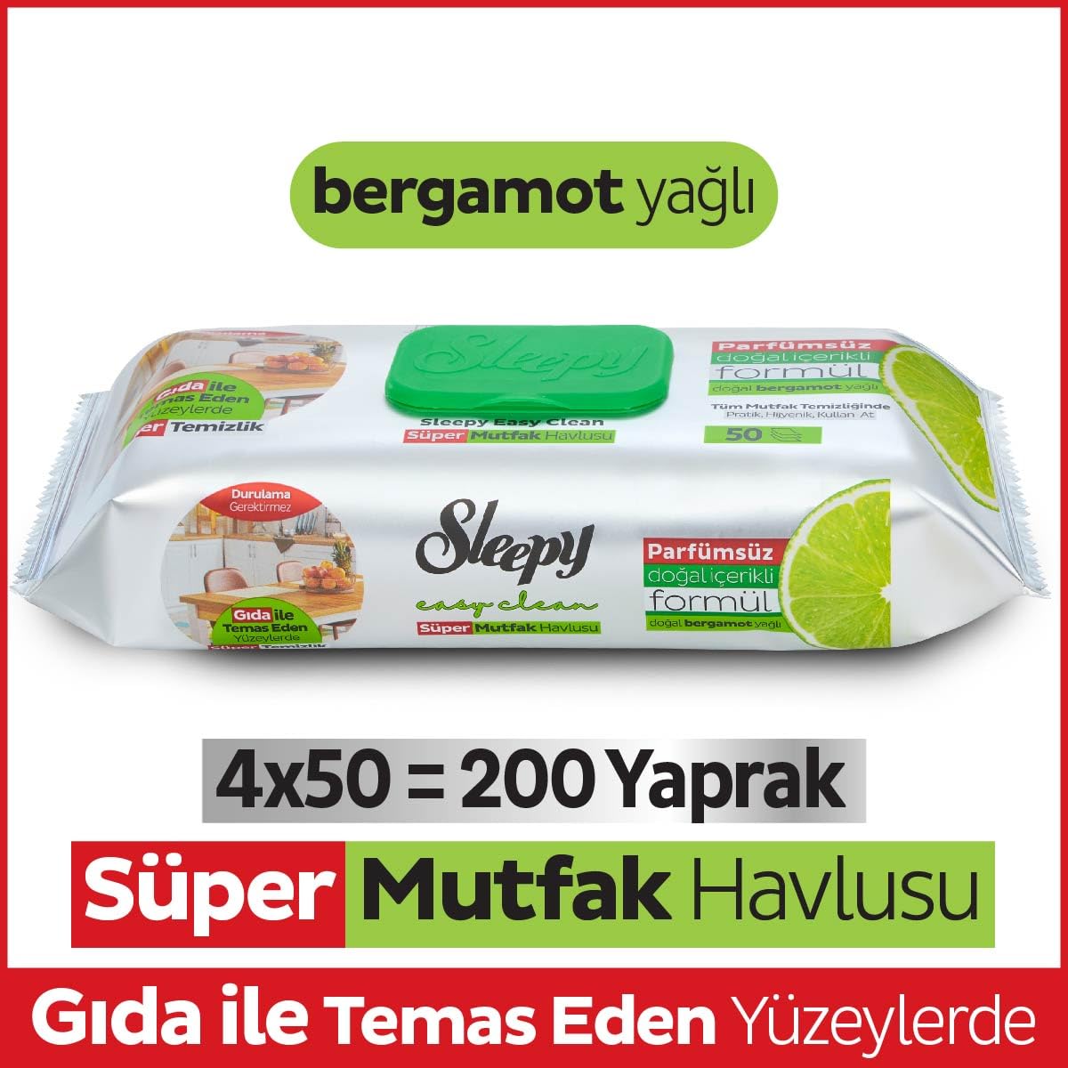 Easy Clean Süper Yüzey Temizlik Mutfak Havlusu&Mendili Bergamot Yağlı 4X50 (200 Yaprak)