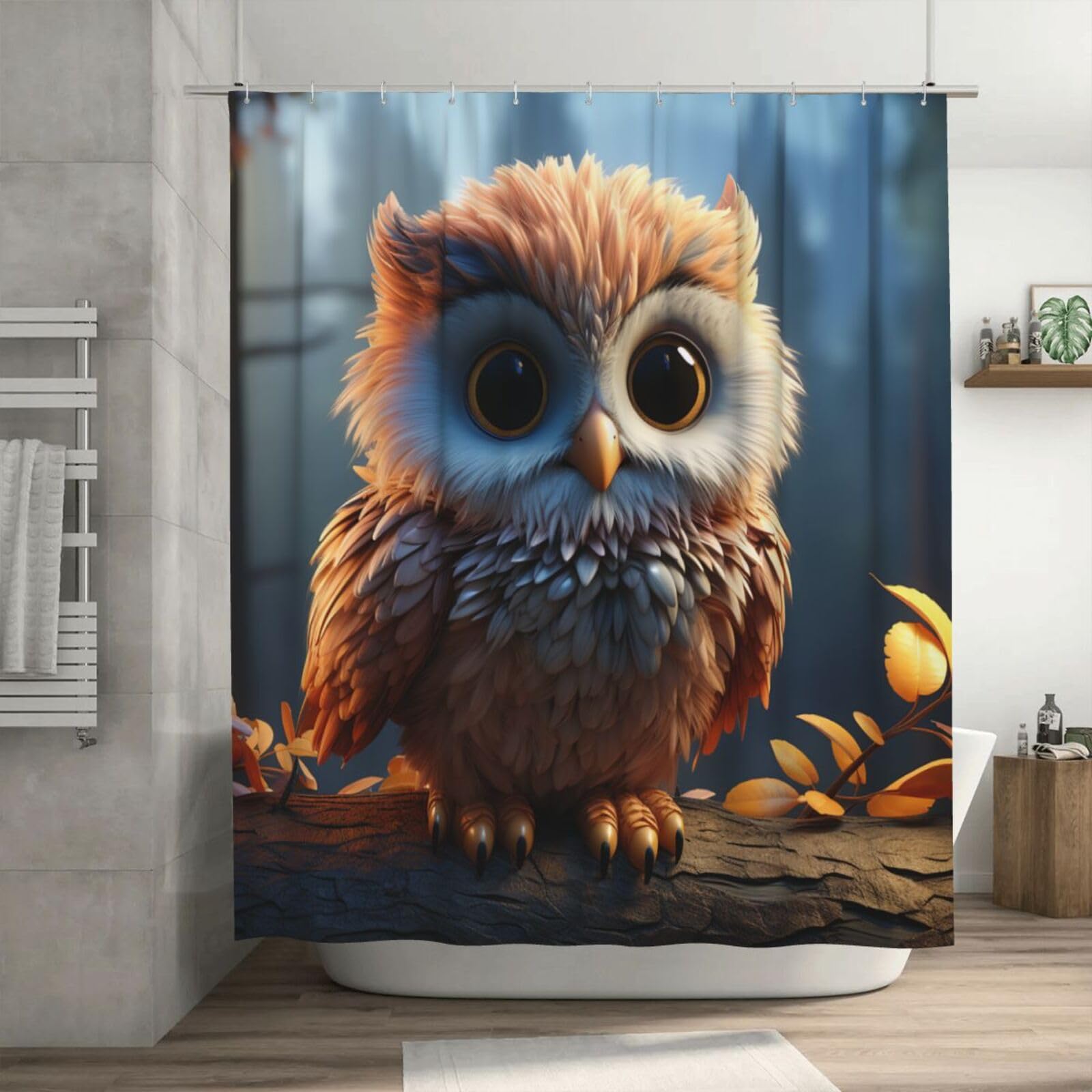 Rideau de douche pour salle de bain familiale décoratif motif chouette