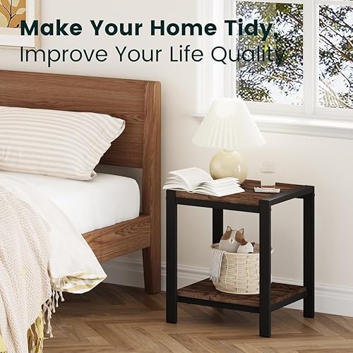 Miniatura 6 de BON AUGURE Mesa auxiliar, mesa auxiliar pequeña para sala de estar, mesita de noche, mesitas de noche con estantes de almacenamiento de 2 niveles