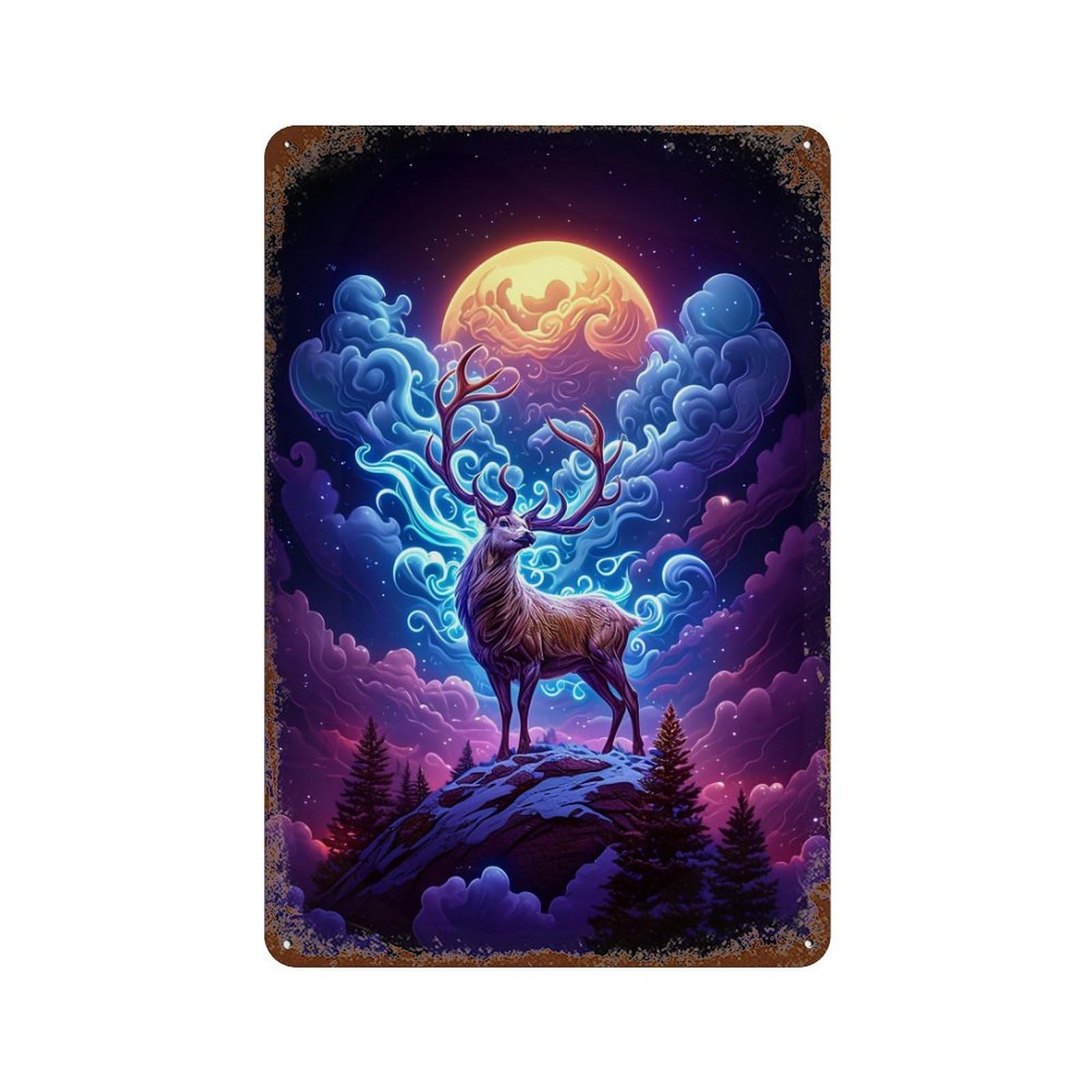 Enchanted Forest Moonlit Deer Decorative Tin Sign 11.8"x7.9", for Farmhouse, Kitchen And Entryway Decor, Vintage Wall Decor