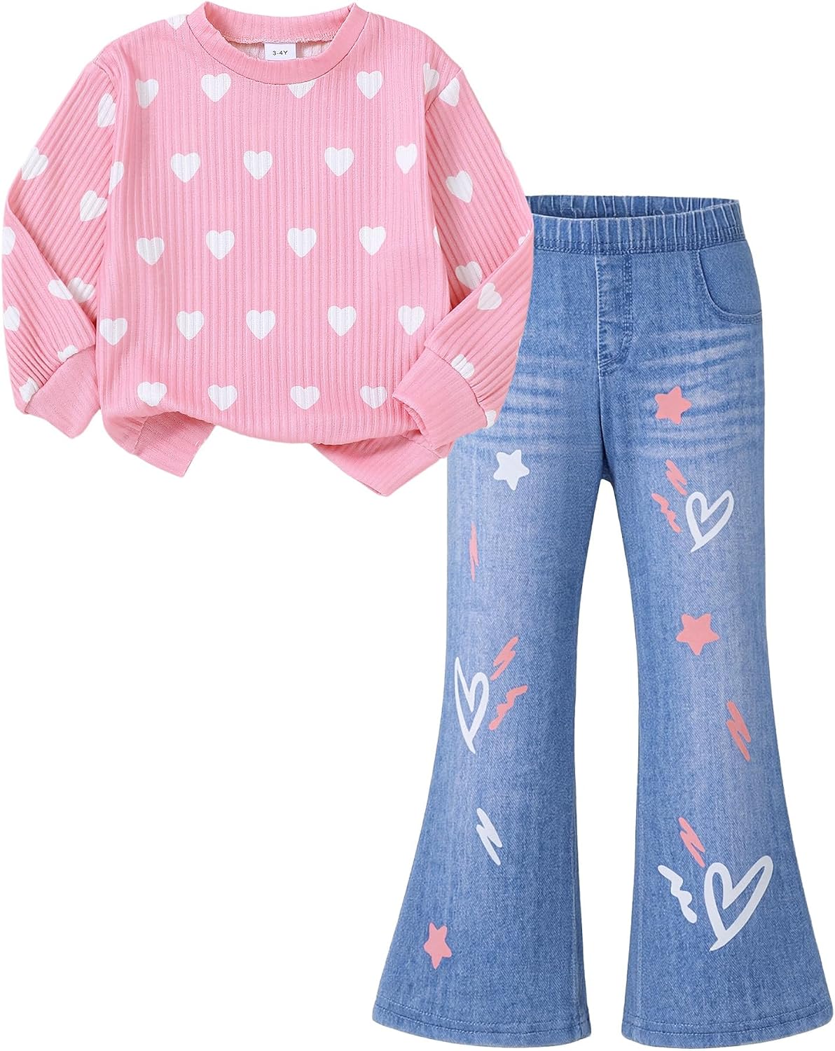 Girls 2 Piece Outfits Fall Winter Toddler Girl Clothes Rib Knit Sweatshirt Flare Jeans Pants Kids Girls Clothing Sets
