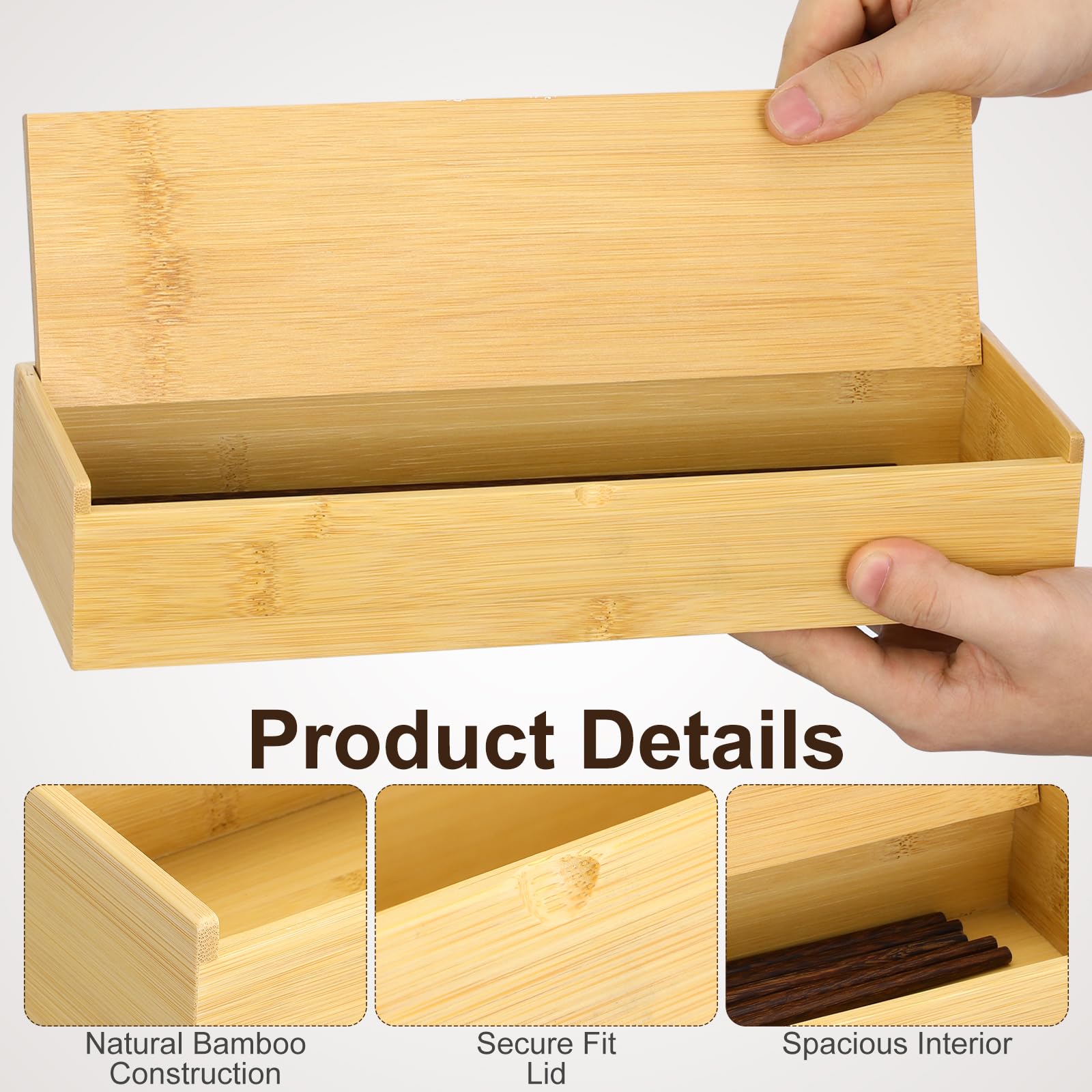 Sewroro Organizador de Cubiertos de Bambú Rectangular para Cocina y Restaurante, Caja Multifuncional Drenaje Conveniente y Diseño Ahorrador de Espacio
