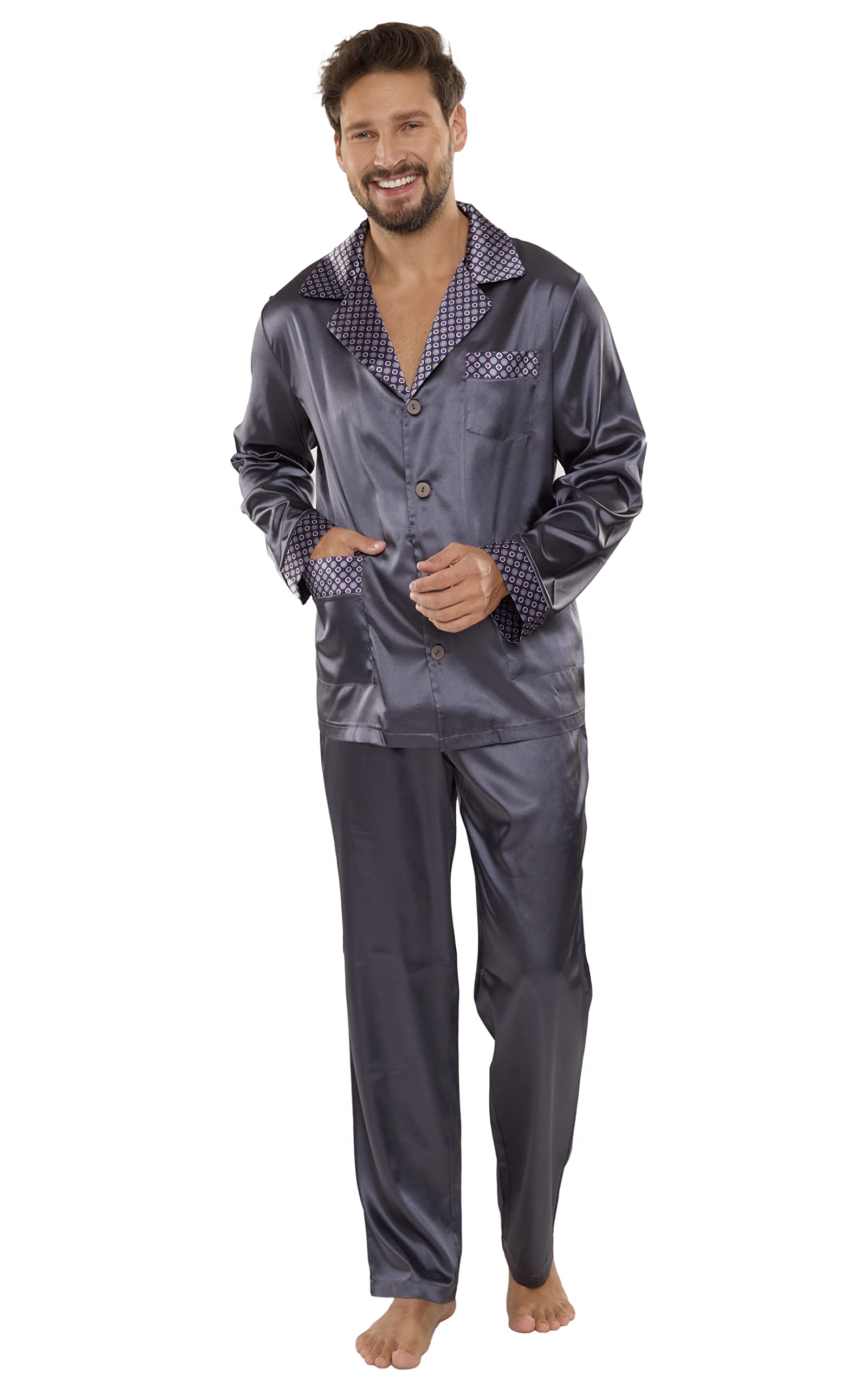 FOREX Lingerie edler und hochwertiger Satin-Pyjama Herren-Schlafanzug Hausanzug